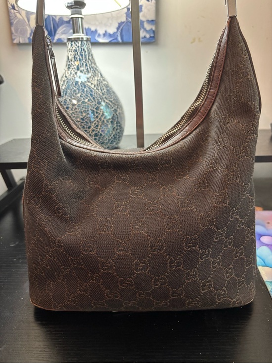 Gucci Handbags - Vintage Gucci Dark Brown GG Monogram Canvas Hobo Bag - Tom Ford Era